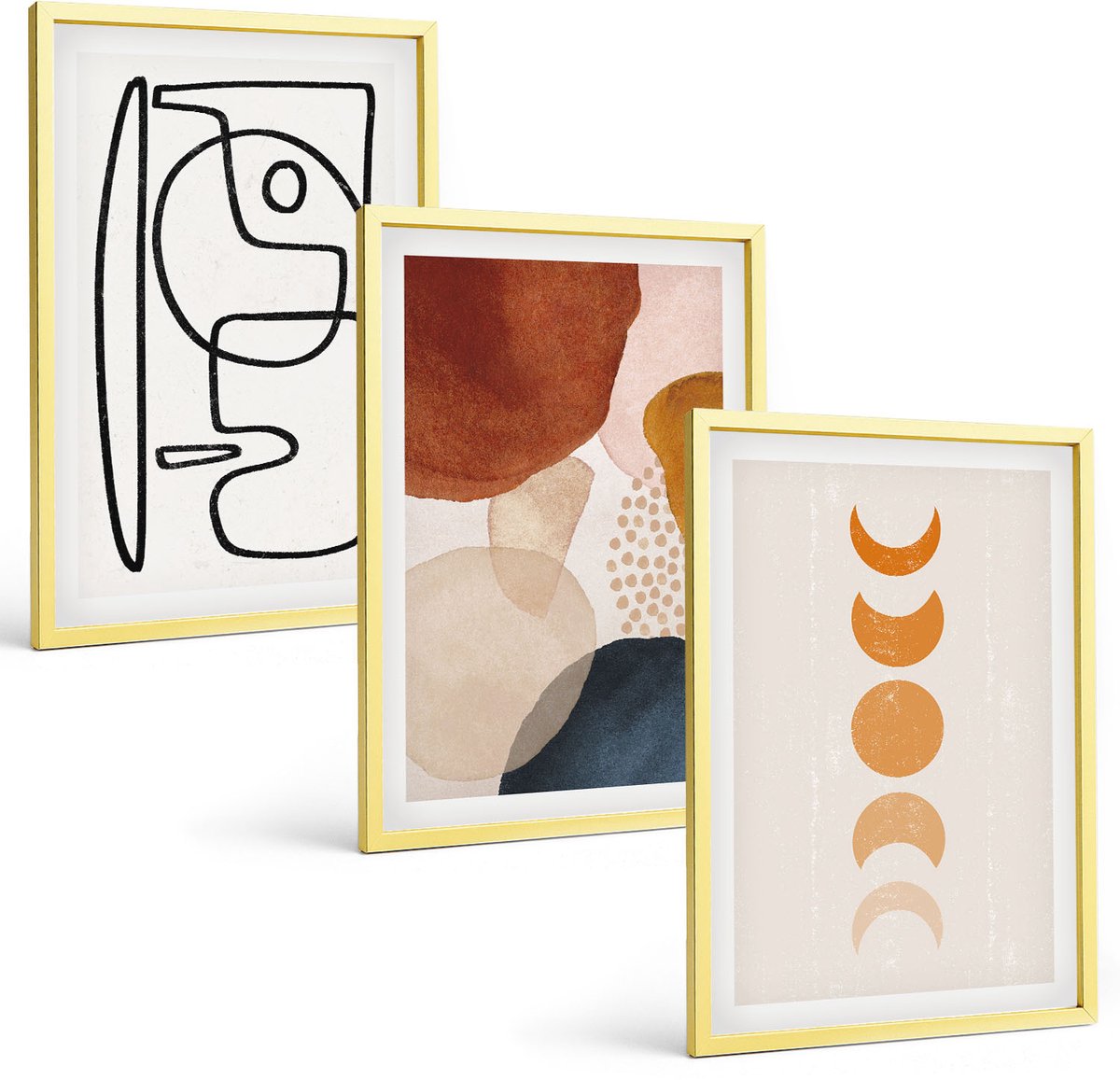 Coloray 3-Delige Schilderij Set - Abstracte Vormen En Kleuren, Modieuze Decoraties - 40 x 40 cm En 40 x 60 cm - Moderne Wanddecoratie - Woonkamer - Stijlvolle Muurdecoratie