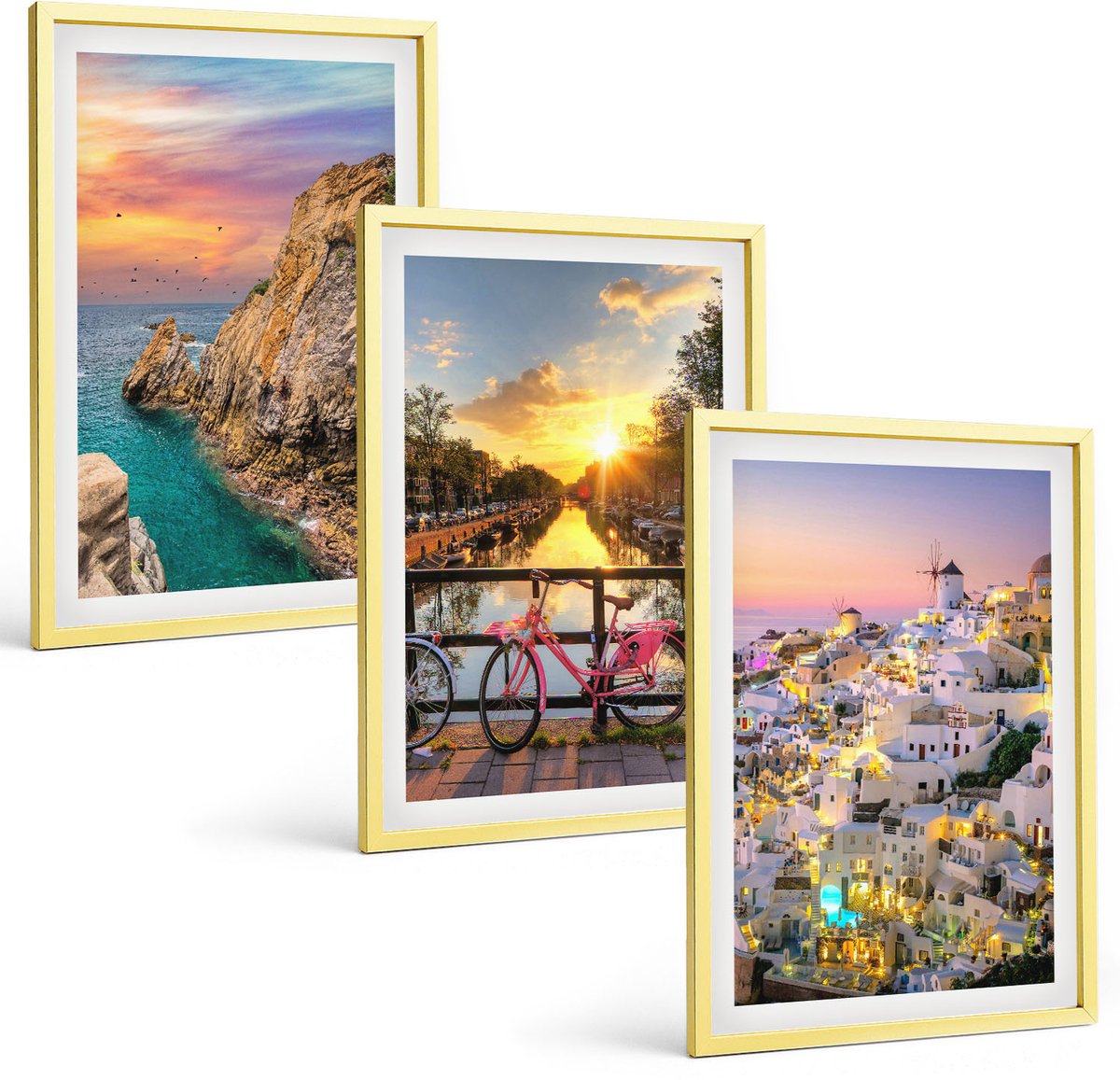Coloray 3-Delige Schilderij Set - Pastelkleurige Stenen Structuren Van Wit Marmer - 40 x 60 cm - Muurdecoratie - Decoratieve Schilderijen - Wohnzimmer - Moderne Wanddecoratie