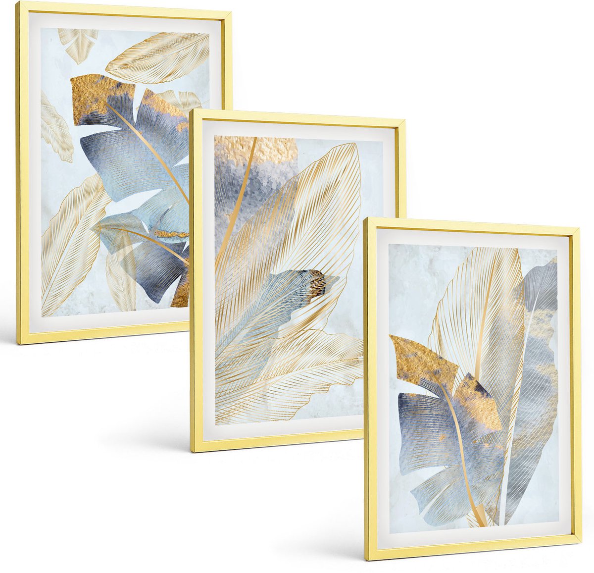 Coloray 3-Delige Schilderij Set - Bloemen En Bladeren In Moderne Stijl Op Posters - 40 x 40 cm En 40 x 60 cm - Decoratieve Schilderijen - Woonkamer - Interieur - Woonkamer Decoratie