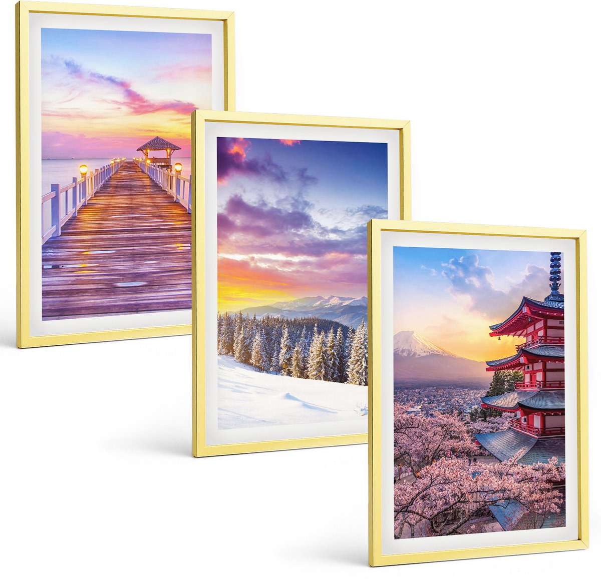 Coloray 3-Delige Schilderij Set - Subtiele Aquarelverftextuur - 40 x 60 cm - Muurdecoratie - Wanddecoratie - Hal