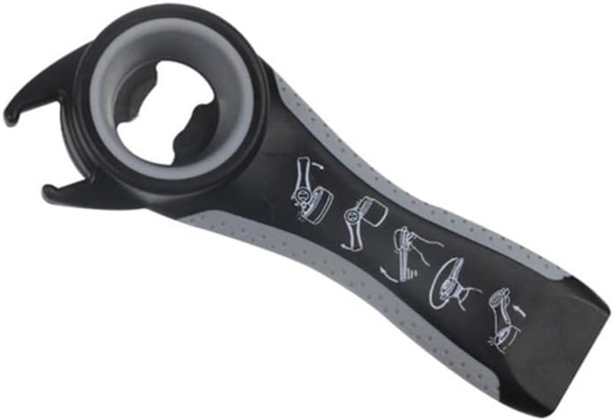 4 stuks‑flesopener‑roestvrijstalen handflesopener‑multifunctioneel blikopener‑bier‑ en wijnopener‑vijf‑in‑een‑14,5x5,6 cm‑grijs‑zwart