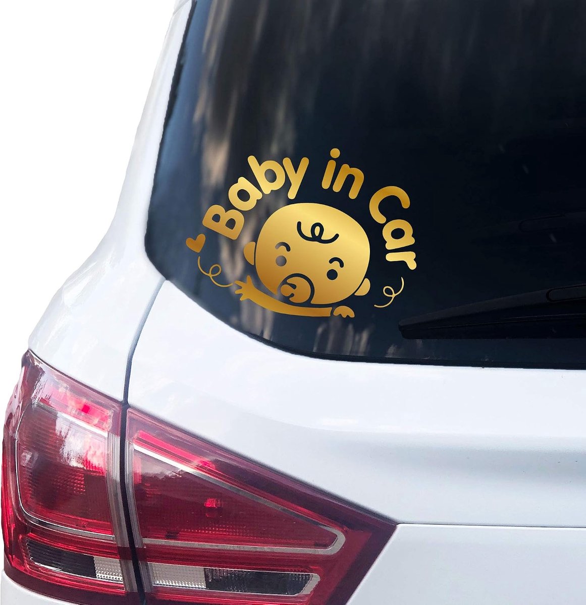 | Baby in Car Sticker 14 cm x 10 cm Autosticker Babysticker Autosticker Vinyl Baby on Board (Goud)