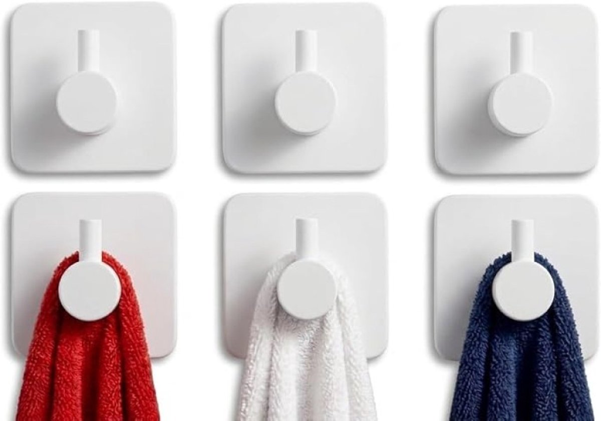 PolkaHome Zelfklevende Handdoekhaak RVS - Set van 6 - Wit