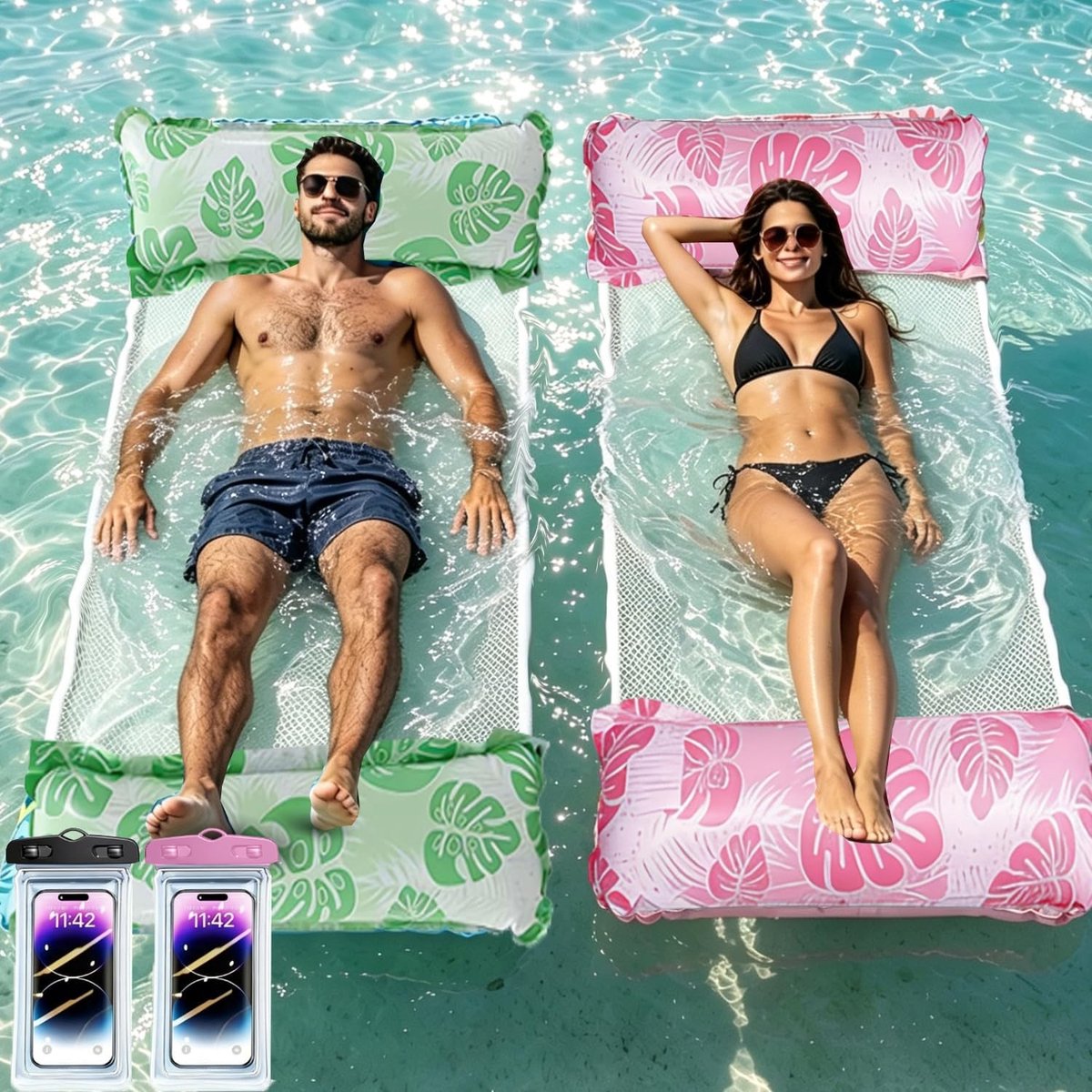 Opblaasboot volwassenen - Groen/Roze - 130 x 70 cm - 4-in-1 Multifunctionele Waterhangmat - Voor Zwembad en Strand