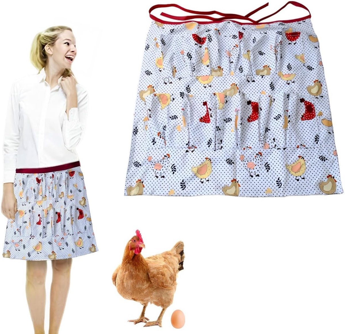 Grappige Eierschort voor Volwassenen, 12 Zakjes, Ideaal voor het Verzamelen van Eieren van Kippen, Eenden en Ganzen, 52 x 45 cm