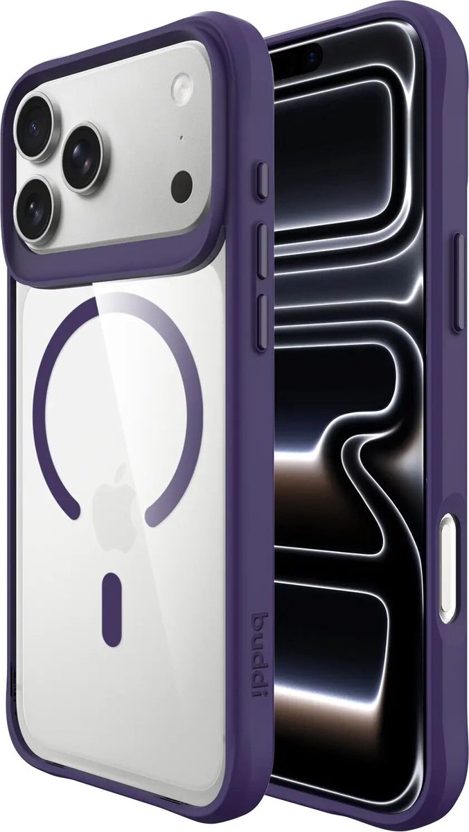 Buddi Hybrid - Hoesje Geschikt voor Apple iPhone 18 Pro Max - Compatibel met MagSafe - Back Cover met Magneet - Magnetische Beschermhoes - Case Transparant Paars