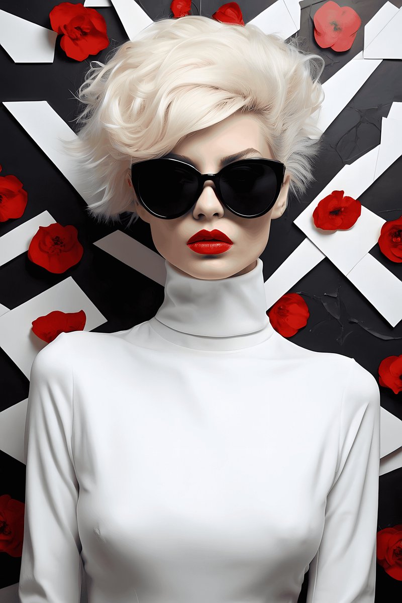 Wit Haar Poster - Rode Bloemen - Meisjes - Levendig - Esthetisch - posters - formaat 30x40cm - Wanddecoratie - XS2522MT