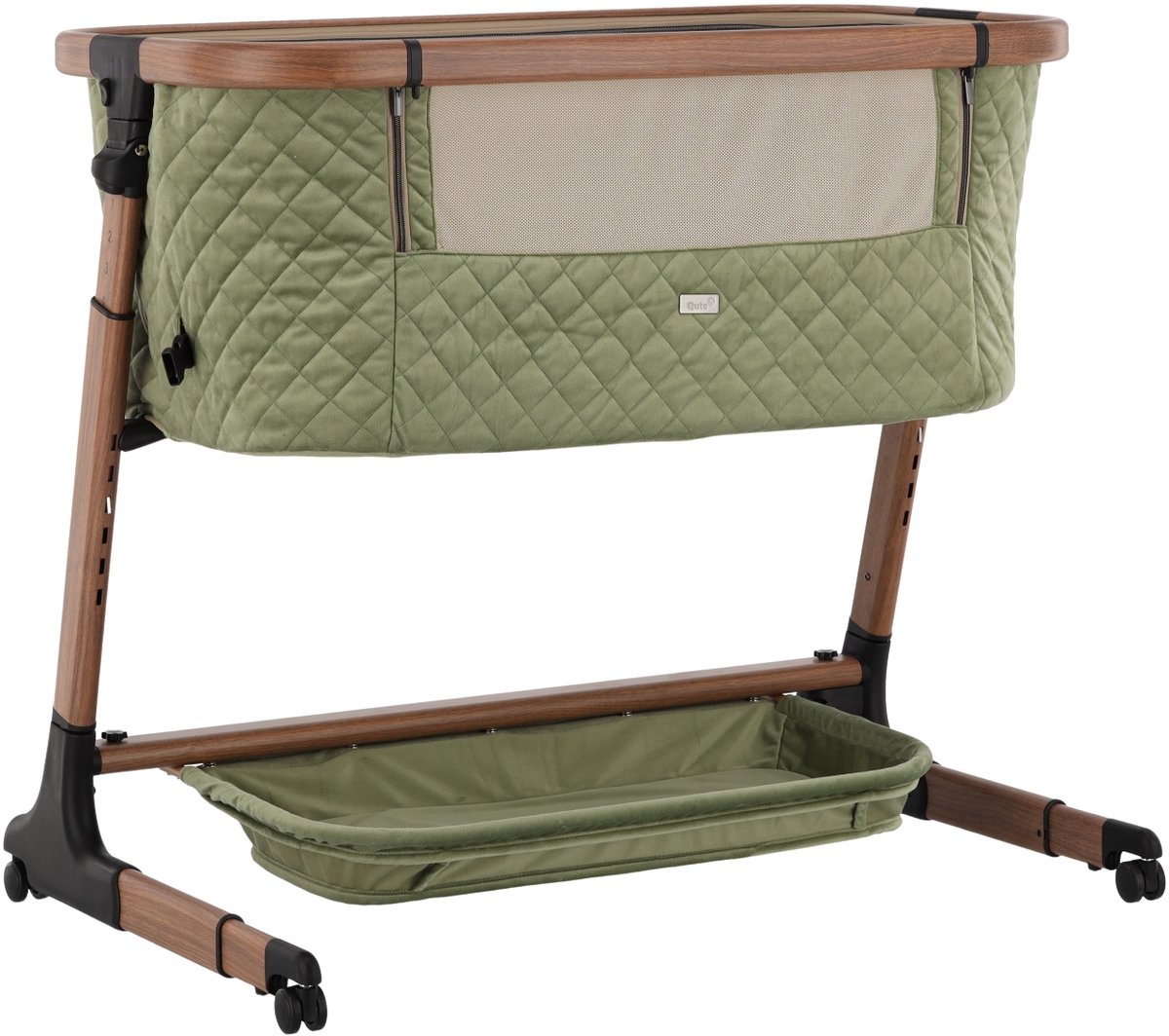 Qute Q-wiggle electric Co-Sleeper green - walnut