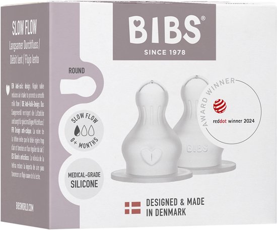BIBS Flesspenen verpakking 2 stuks. Anti-koliek. Extra spenen voor BIBS babyflessen. Ronde speen. - Siliconen, Langzame stroom van BIBS — afbeelding 5