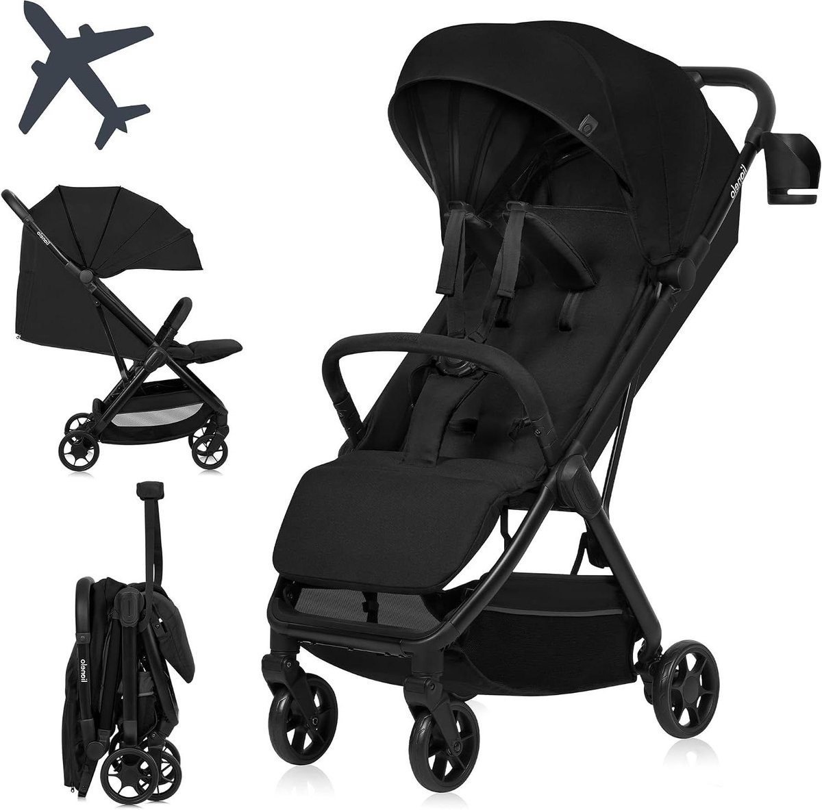Reisbuggy - Lichtgewicht buggy - Compact reizen - Automatisch opvouwbaar - 75 kg - Zwart
