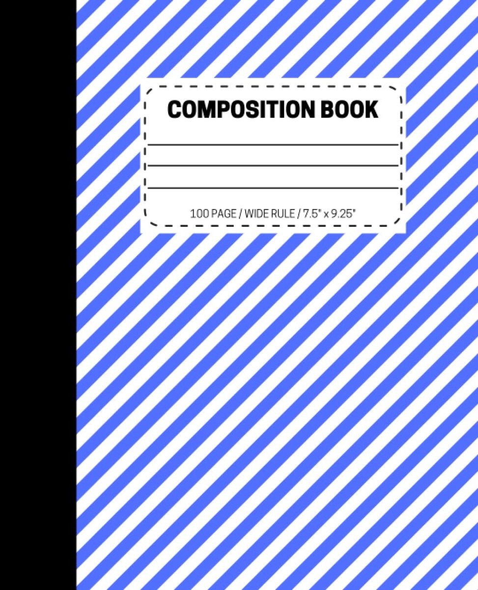Composition Notebook, Wide Ruled Paper, 9-3/4 x 7-1/2 Inches, 100 Sheets, Blue and White Stripes - ShopVlot
