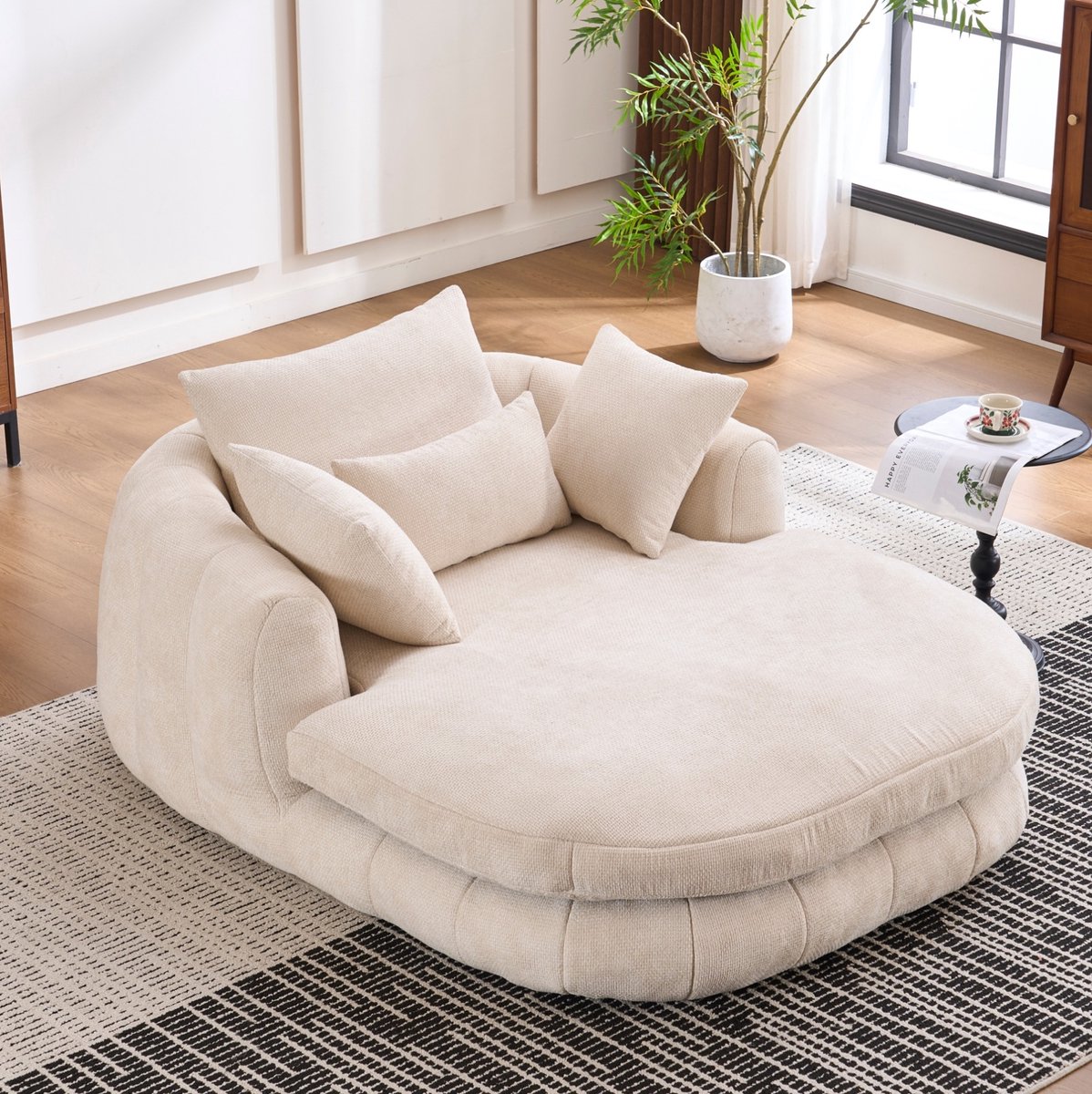 MIVRAY Chaise Longue 184 4 x 144 8 x 76 5 Cm Ruime Chenille Loungebank Met Kussens Voor Woonkamer Leeshoek En Slaapkamer Wit