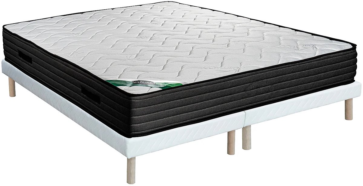 Vente-unique Set 180 x 200 cm gewatteerde bedbodem + matras van schuim en tijk van bamboe dikte 25 cm - BERENDI van NATUREA