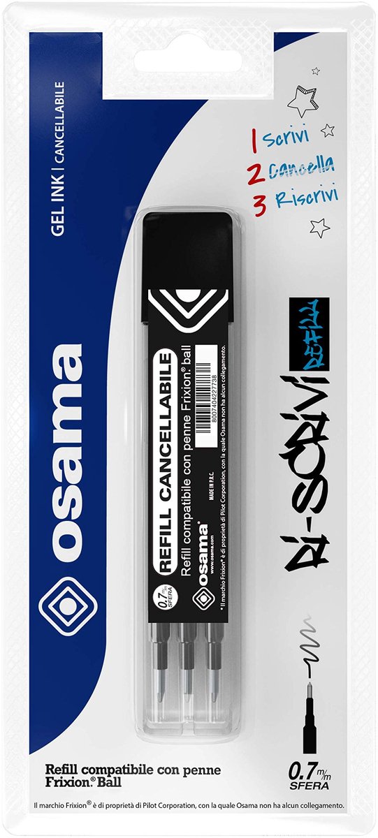 Osama S.p.A. RISCRIVI REFILL verwijderbare gel compatibele Frixion Kit 3 stuks zwart, OW 240850, Black - ShopVlot