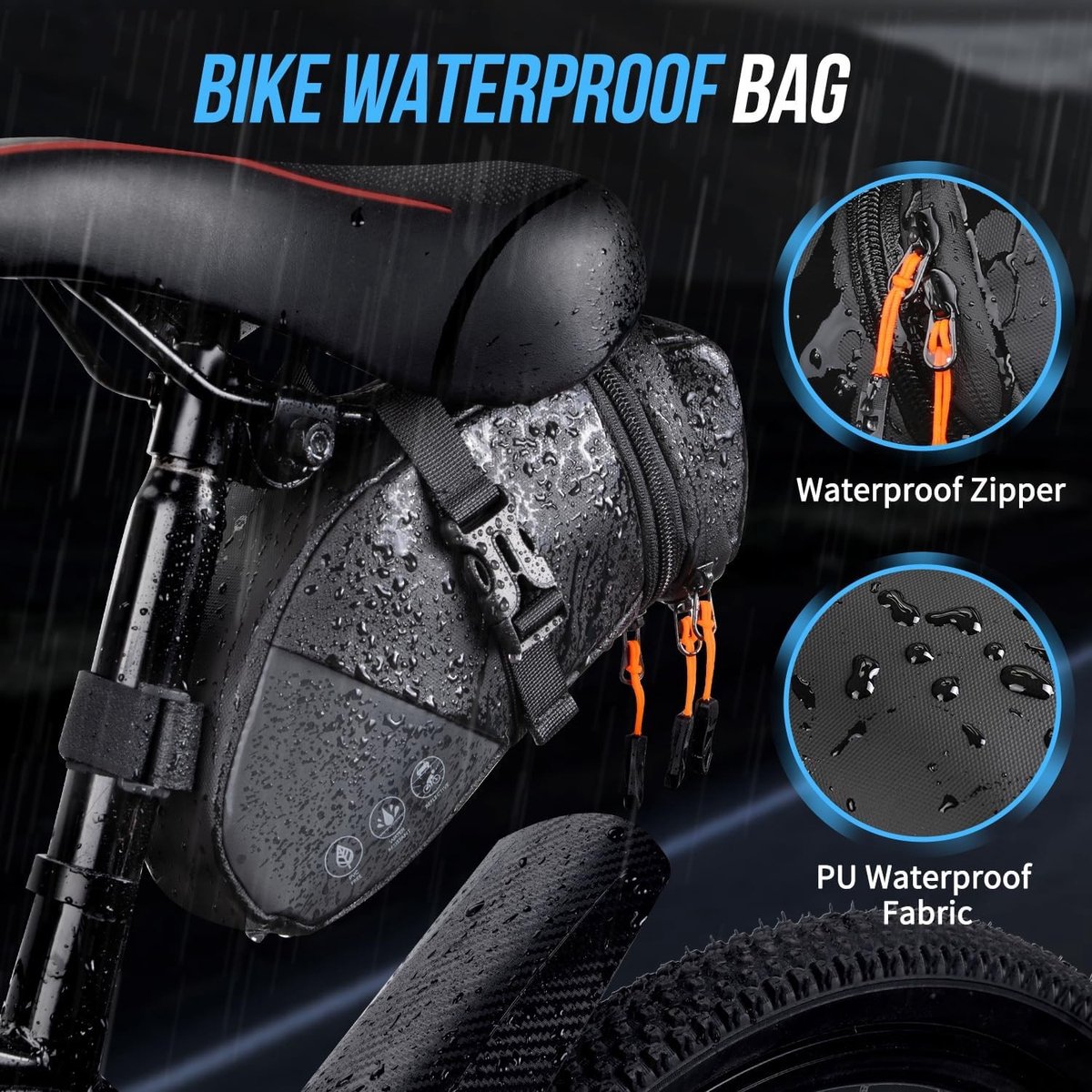 Fatbike accessoires - Zwart - 26 x 11 x 7,5 cm - Waterdichte Uitbreidbare Fietszadeltas voor Racefietsen