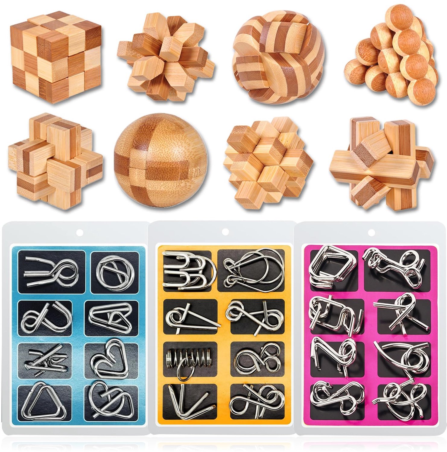 32 Stuks Houten en Metalen Hersenkraker Puzzels Set voor Kinderen en Volwassenen