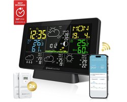 MostEssential Weerstation Wifi Edition - Plug & Play Installatie - Draadloos - Weerstation met Buitensensor - Hygrometer - Binnen en Buiten - 150 Meter Bereik - Inclusief App - Zwart - 2 sensors