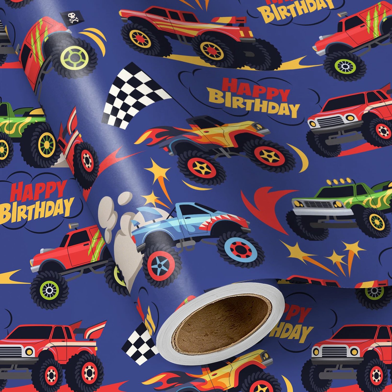 Cadeaupapier voor Jongens Verjaardag Monster Truck 43,2 cm x 3 m