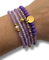 Bohemian Armbanden Set Dames 5-Delig - Elastische Kralenarmbanden - Diameter 6 cm - Paars en Lila