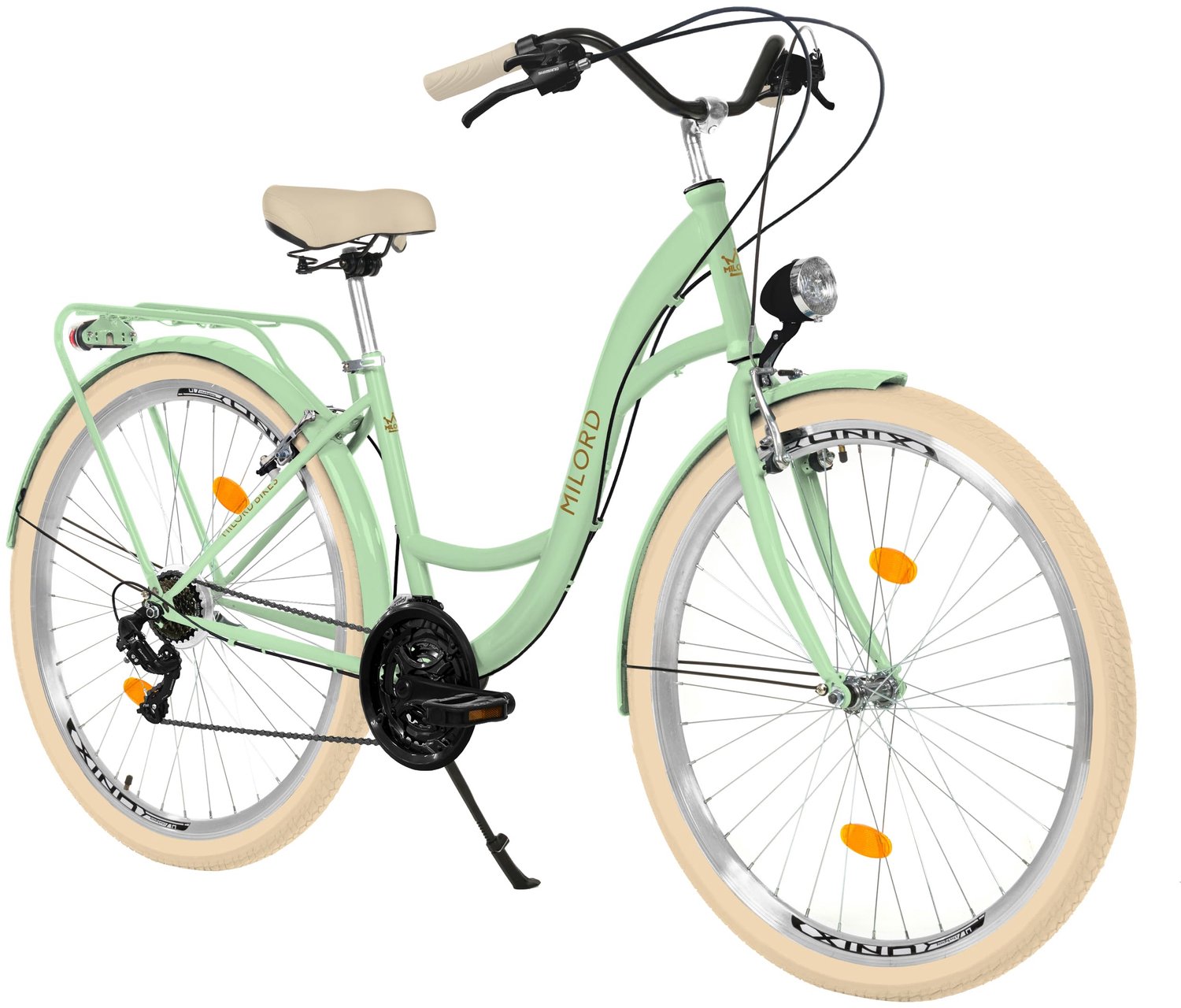 Milord damesfiets stadsfiets 28 inch 21 versnellingen groen frame met metalen mand
