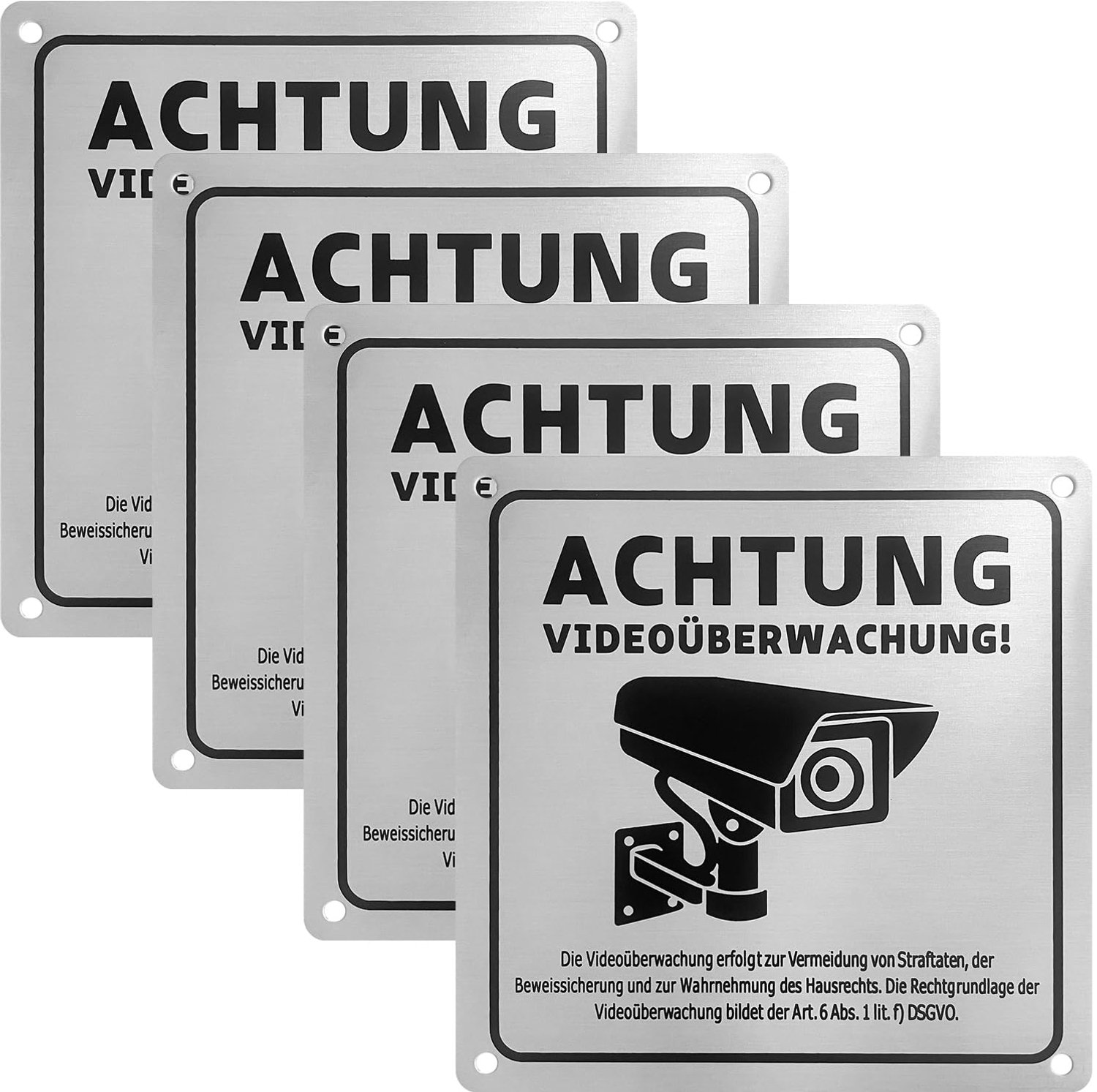 4 Stuks Videobewakingsbord 15 x 15 cm voor Private Grond