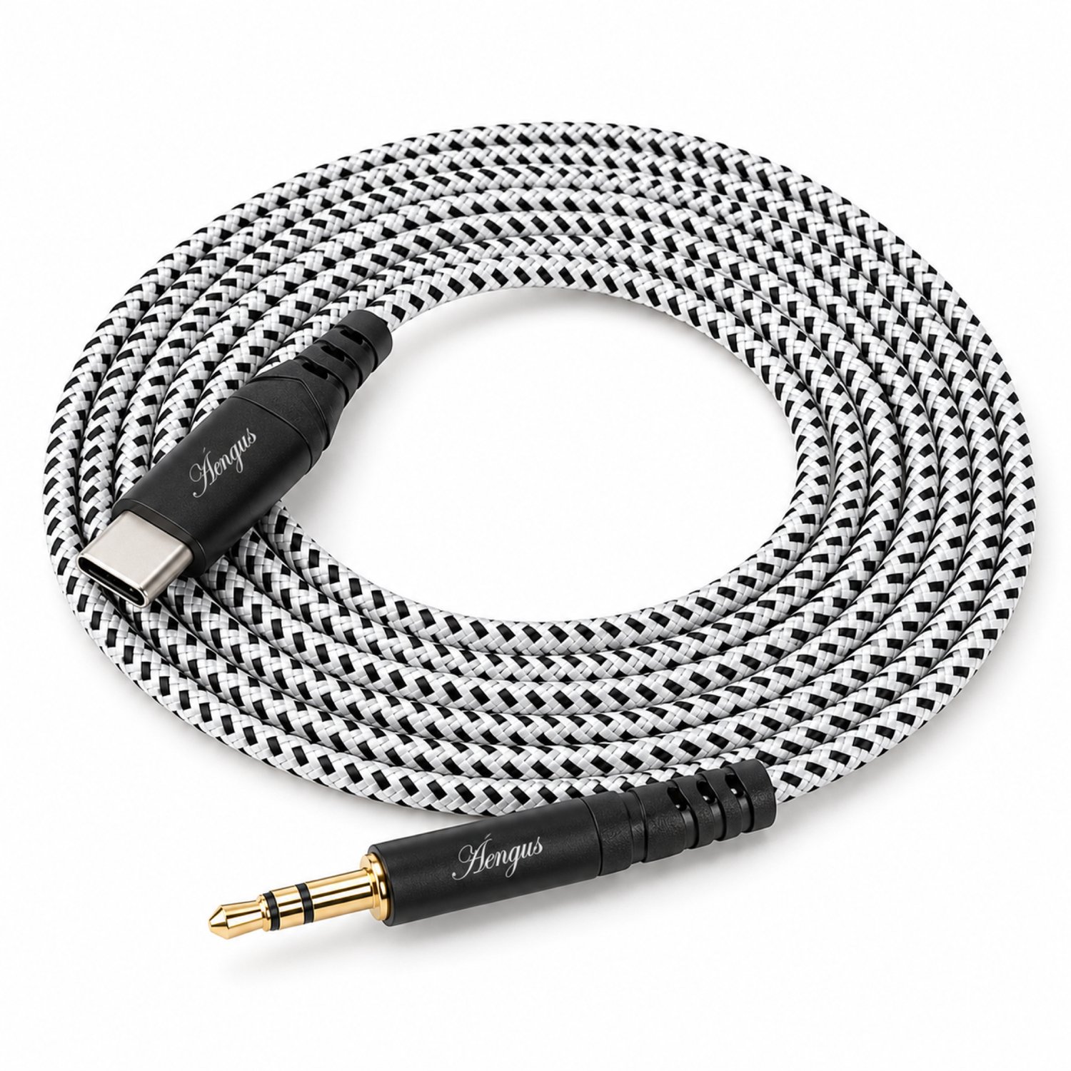 Áengus USB-C naar 3,5 mm Jack Kabel met DAC – USB C naar AUX Audiokabel – Stereo – Gevlochten – 3 meter