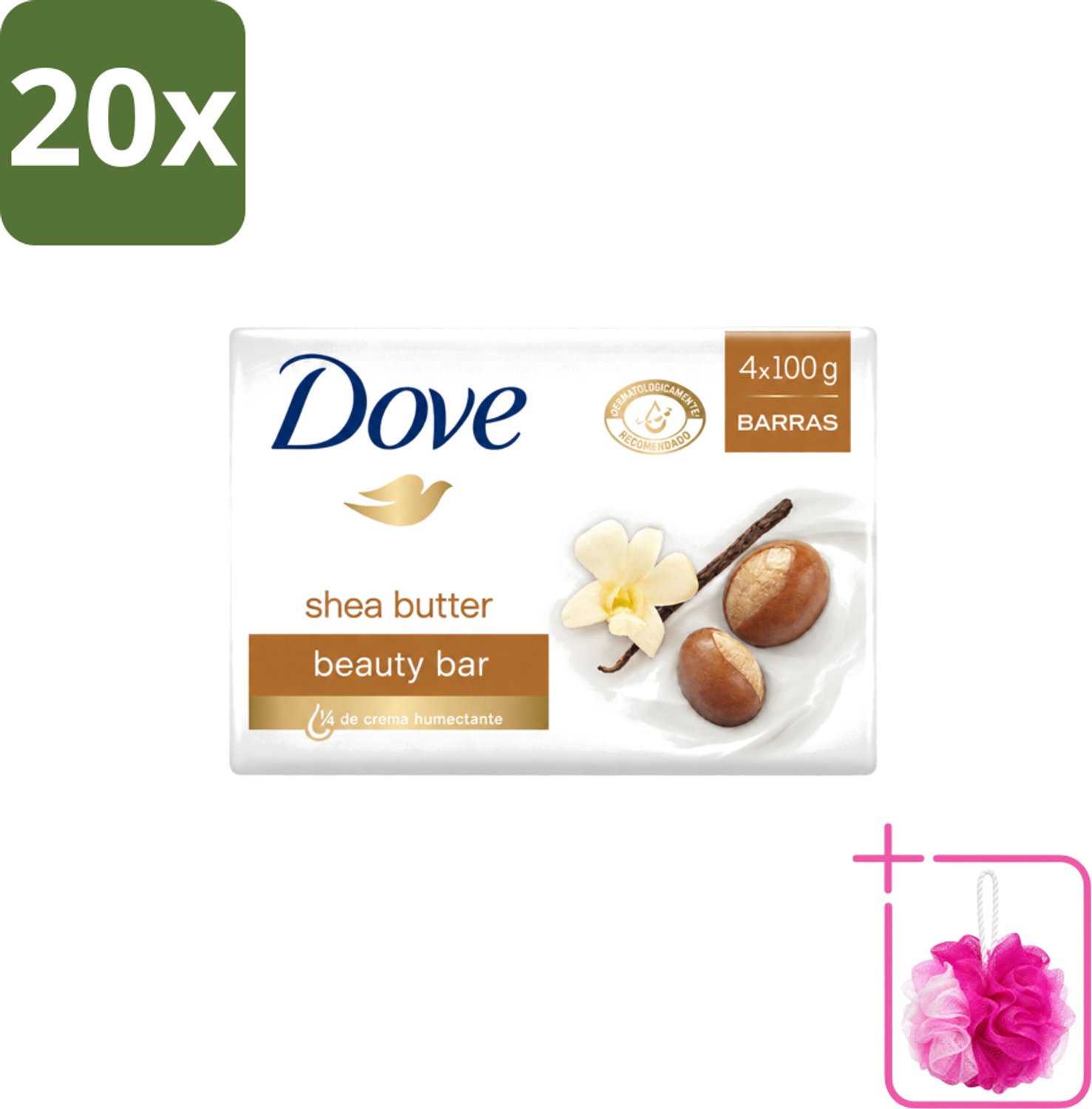 20 x Dove – Zeep – Sheabutter – 4 x 100 g - Bulkverpakking - Zeep sheabutter - Douchemop - Huid verzorging