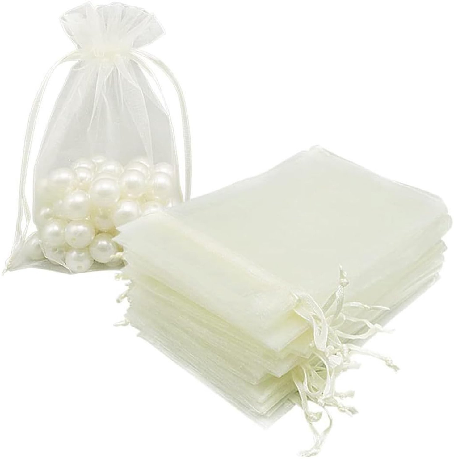 Set van 50 Witte Organza Zakken voor Geschenken