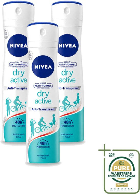 3 x Nivea - Deodorant - Dry Active Anti-Transpirant Spray - 150 ml ...