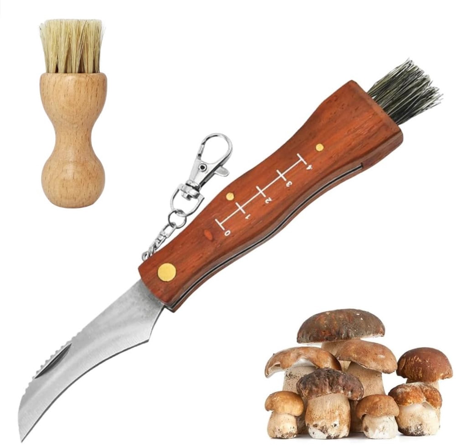 Paddenstoelmes met Borstel en Houten Handvat