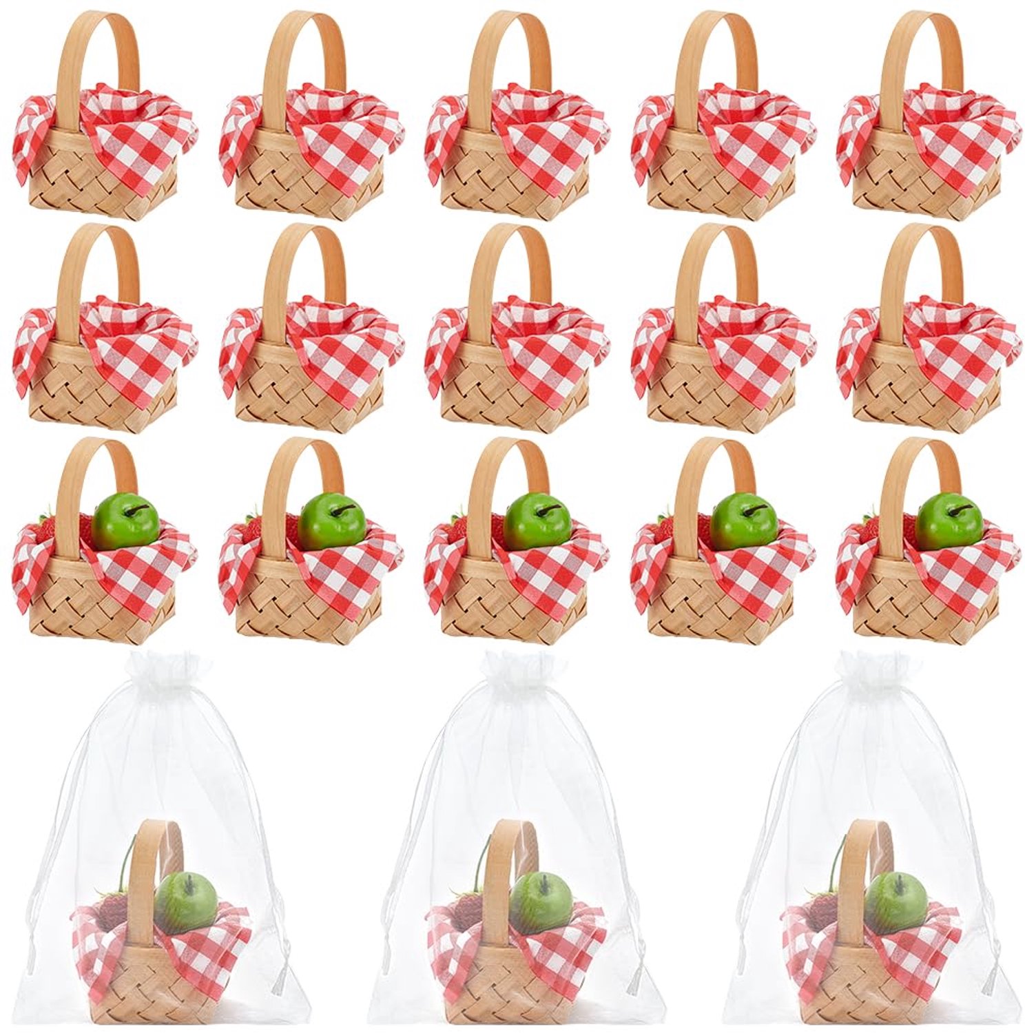 Mini Geweven Picknickmanden Set met Papieren Zakdoekjes en Geschenkzakjes