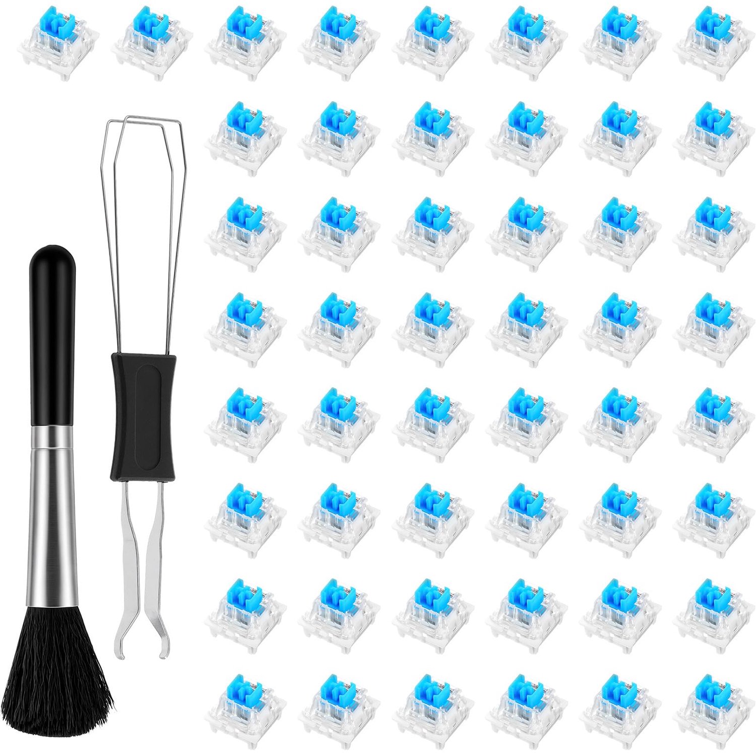 Set van 50 Blauwe Mechanische Toetsenbord Switches met Puller