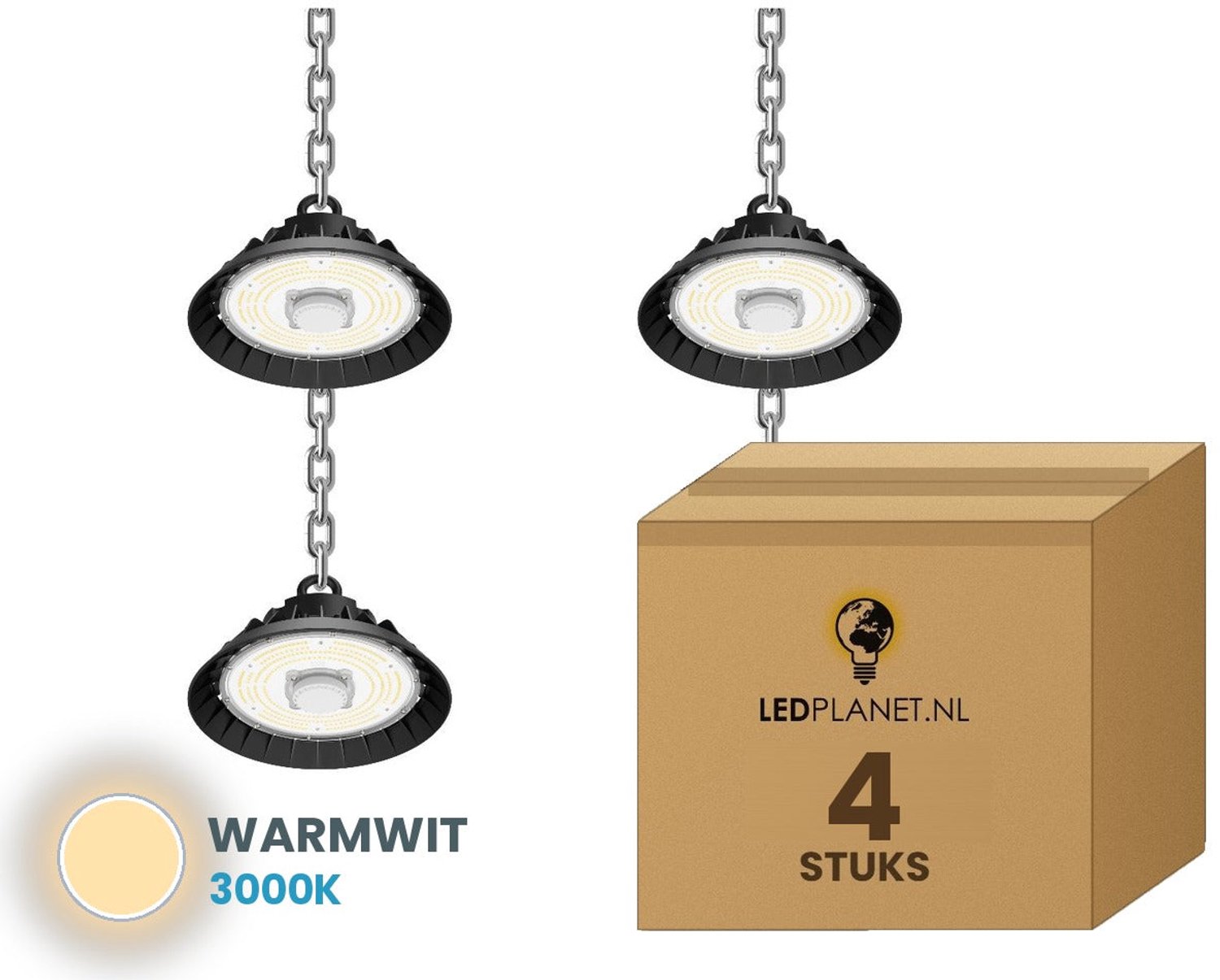 Tsong UFO Lamp - LED High Bay 100W - 15.000 lm - Warmwit 3000K - 4 stuks - Bewegingssensor - 0-10V Dimbaar - IP65 - Hal, Werkplaats- & Garageverlichting - 5 jaar garantie