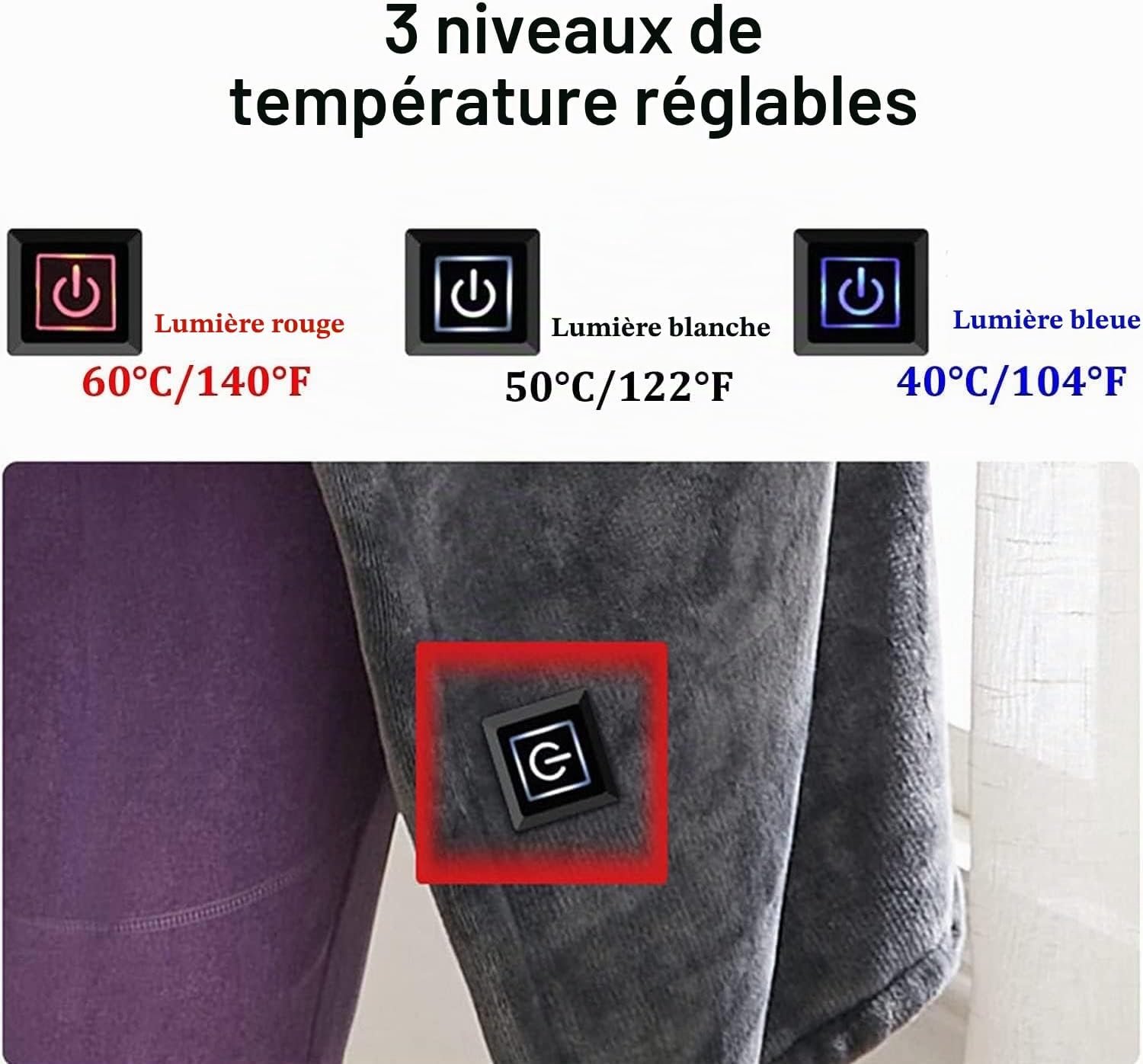 Elektrische Deken - 150x85cm - - 3 Standen - Oplaadbare elektrische deken - 1 Persoons Bovendeken - Warmtedeken - Verwarmde deken - Draagbare verwarmde omslagdoek - USB-oplaadbaar - Verwarmde deken - Warmte Poncho - Voor Thuis & Kantoor - Grijs – foto 7