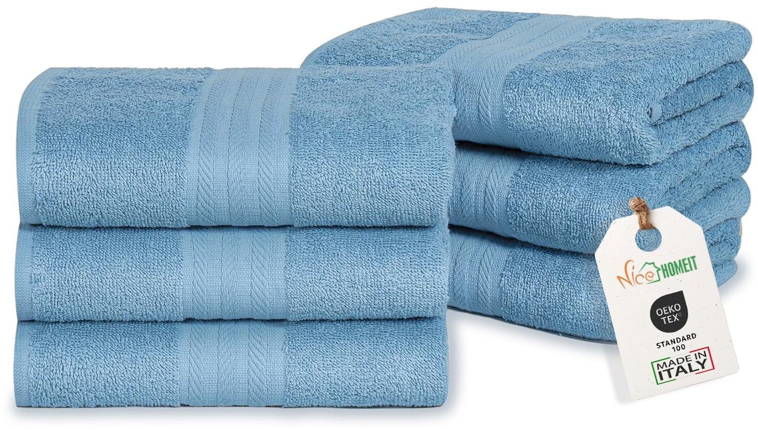Set van 6 Handdoeken - 40x75 cm - 100% Katoen - Blauw