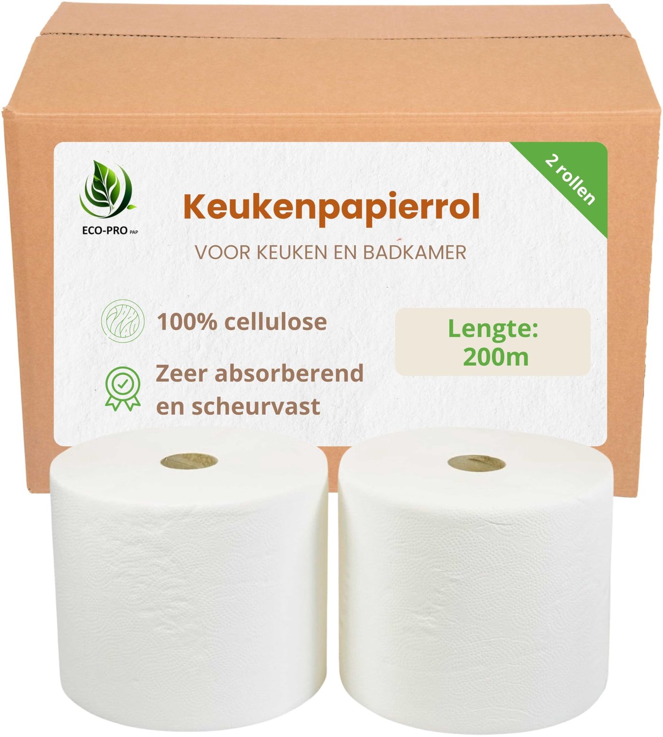 200 m Papier Handdoeken - 100% Cellulose - Extra Absorberend en Scheurvast