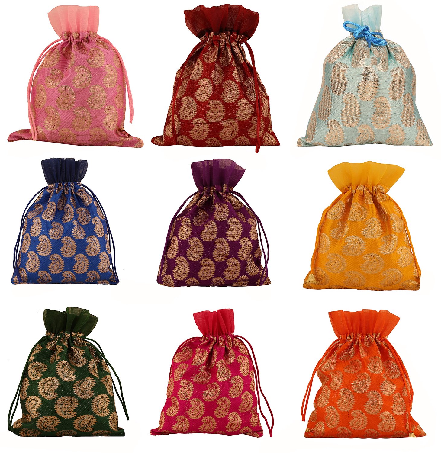 Set van 9 Traditionele Indiase Drawstring Tassen