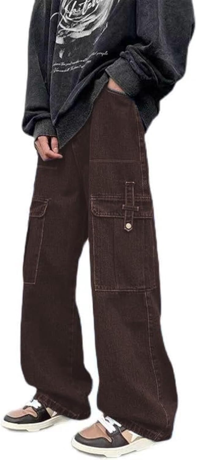 Jeans voor dames, boyfriend, modieus, hoge taille, casual, losse denim, cargobroek, parachute met zakken
