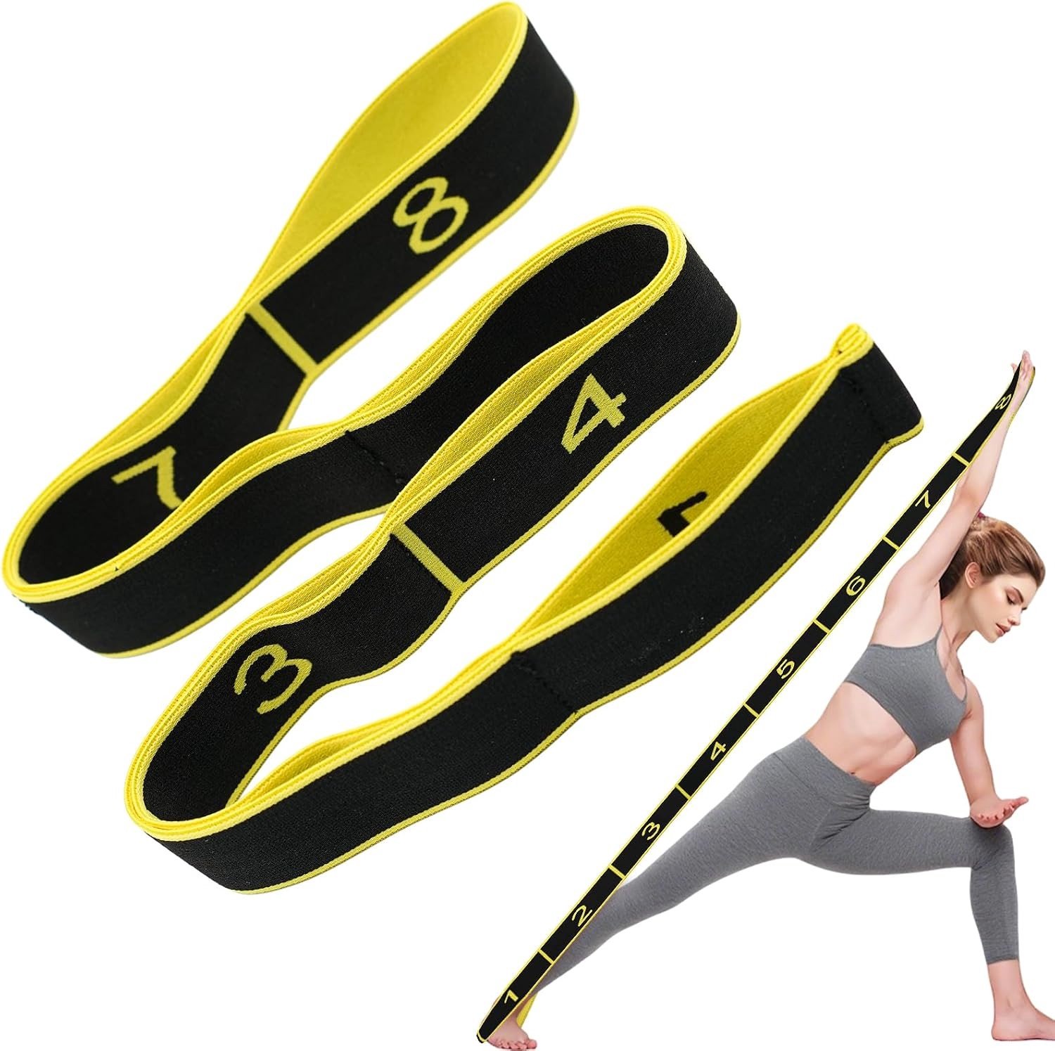 8 Loops Yoga Band voor Stretching, Pilates en Gymnastiek - Elastische Oefenband voor Flexibiliteit en Krachttraining