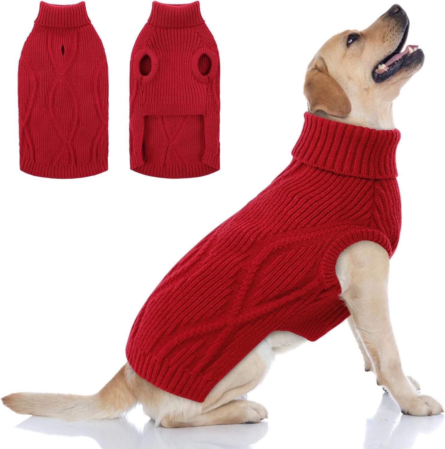 Kersttrui voor honden, coltrui met opening voor hondenharnas, labrador retriever, golden retriever, weimaraner, Siberian Husky (rood, XXL)