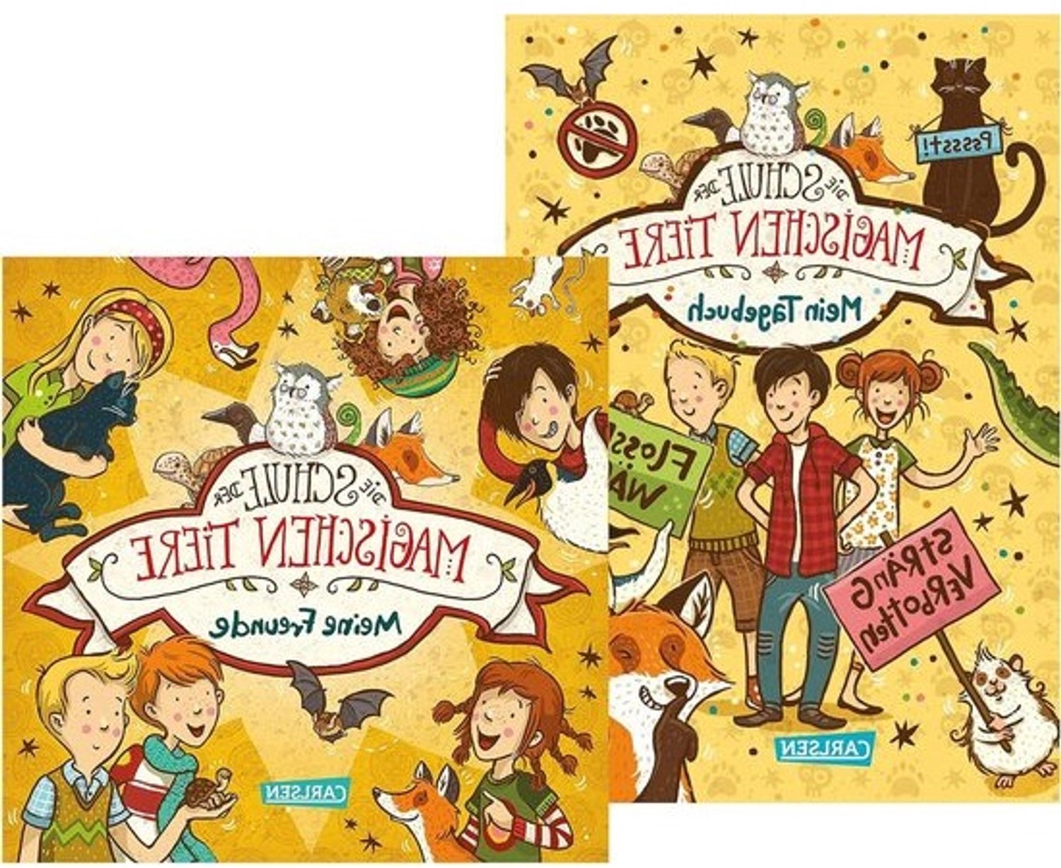 Vriendenboek en dagboek - Schoolset voor kinderen - Vier de schoolstart - Thema Magische dieren - 18.5 x 21.5 cm - Blauw