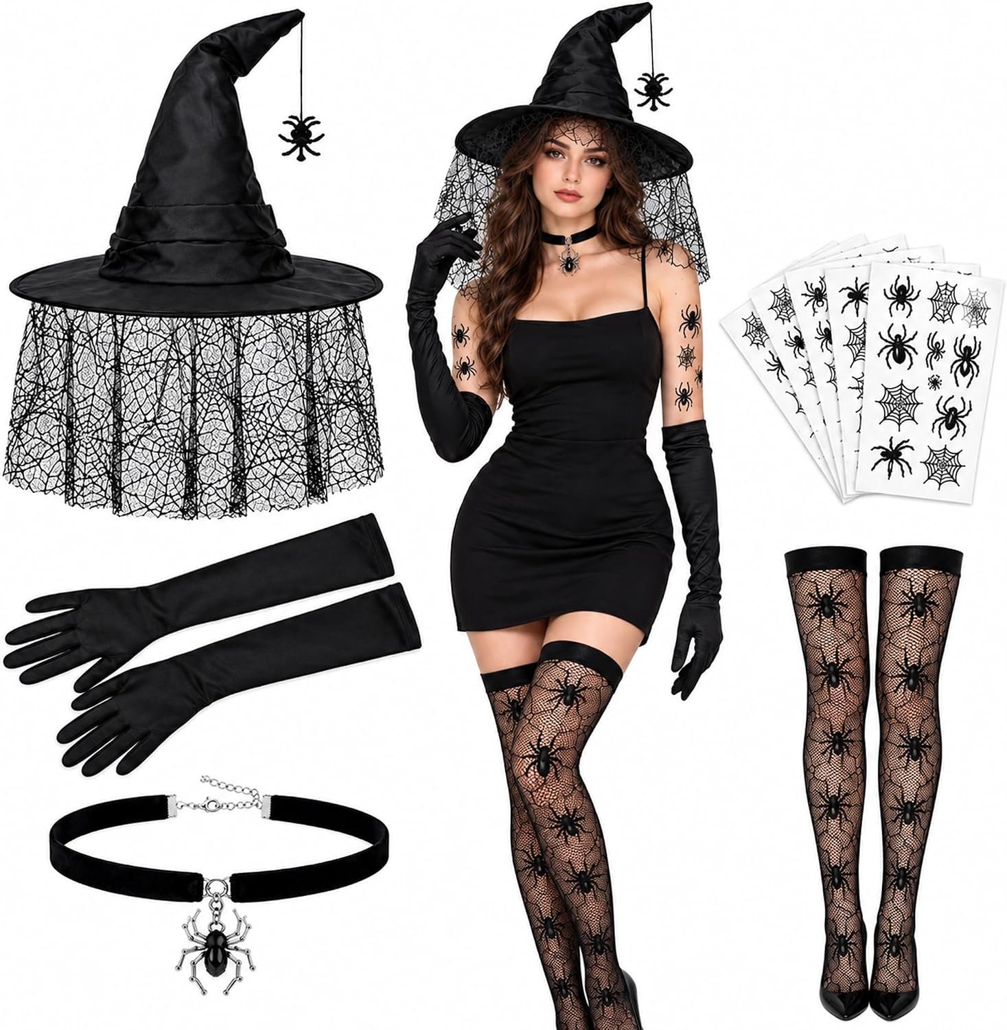 5-delige Halloween-heksenhoedset voor dames
