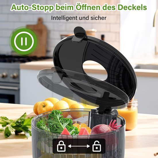 Slow Juicer voor Fruit en Groenten met 148mm Voedingstuit in Zwart — afbeelding 3