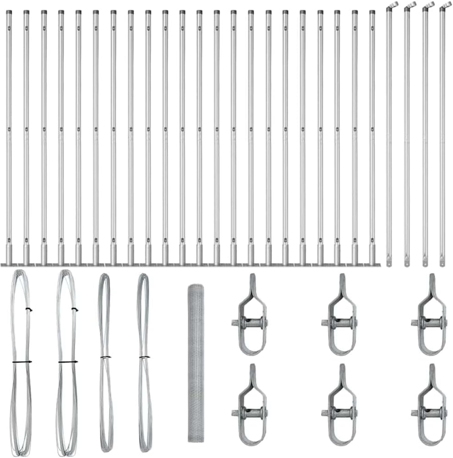 Palen set zilver 50 x 1,5 m staal 13 mm mazen voor tuinhek, 4 stuks