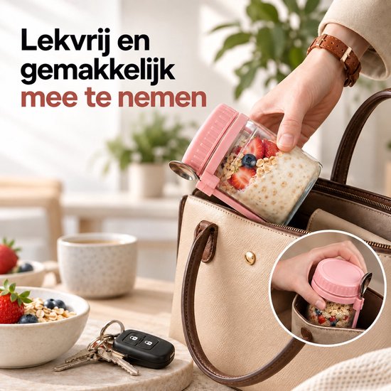 BOTC Overnight Oats Potjes - Voorraadpotten - Set van 4 met Lepels - 4x475ml - Glazen Potjes met deksels - Mason Jar — cadeau in Kookcadeaus - foto 3