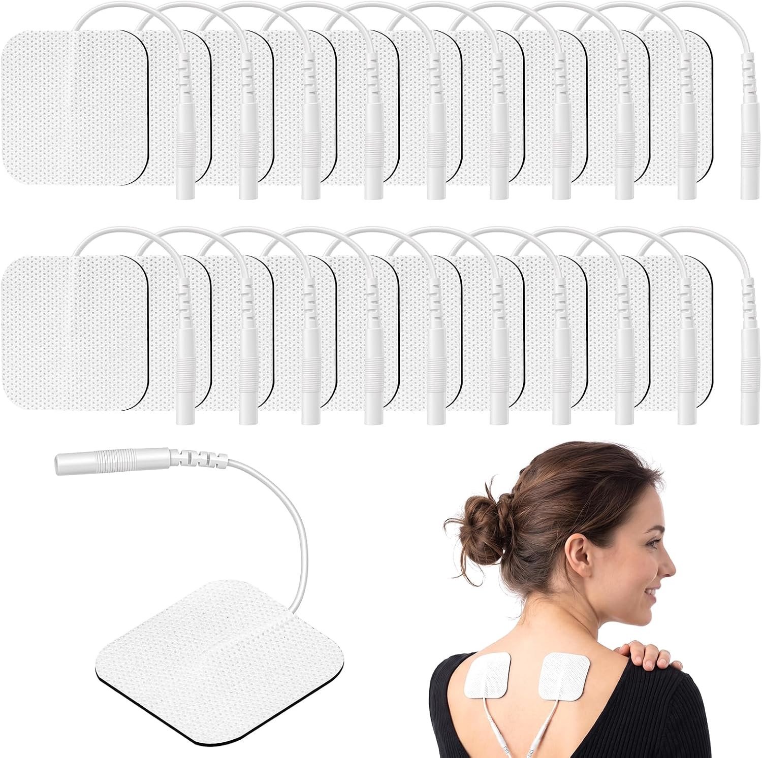 Set van 10 herbruikbare elektrodenpads, 2 x 2 inch, zelfklevend, voor TENS en EMS apparaten, verbeterde hechting en huidvriendelijk ontwerp
