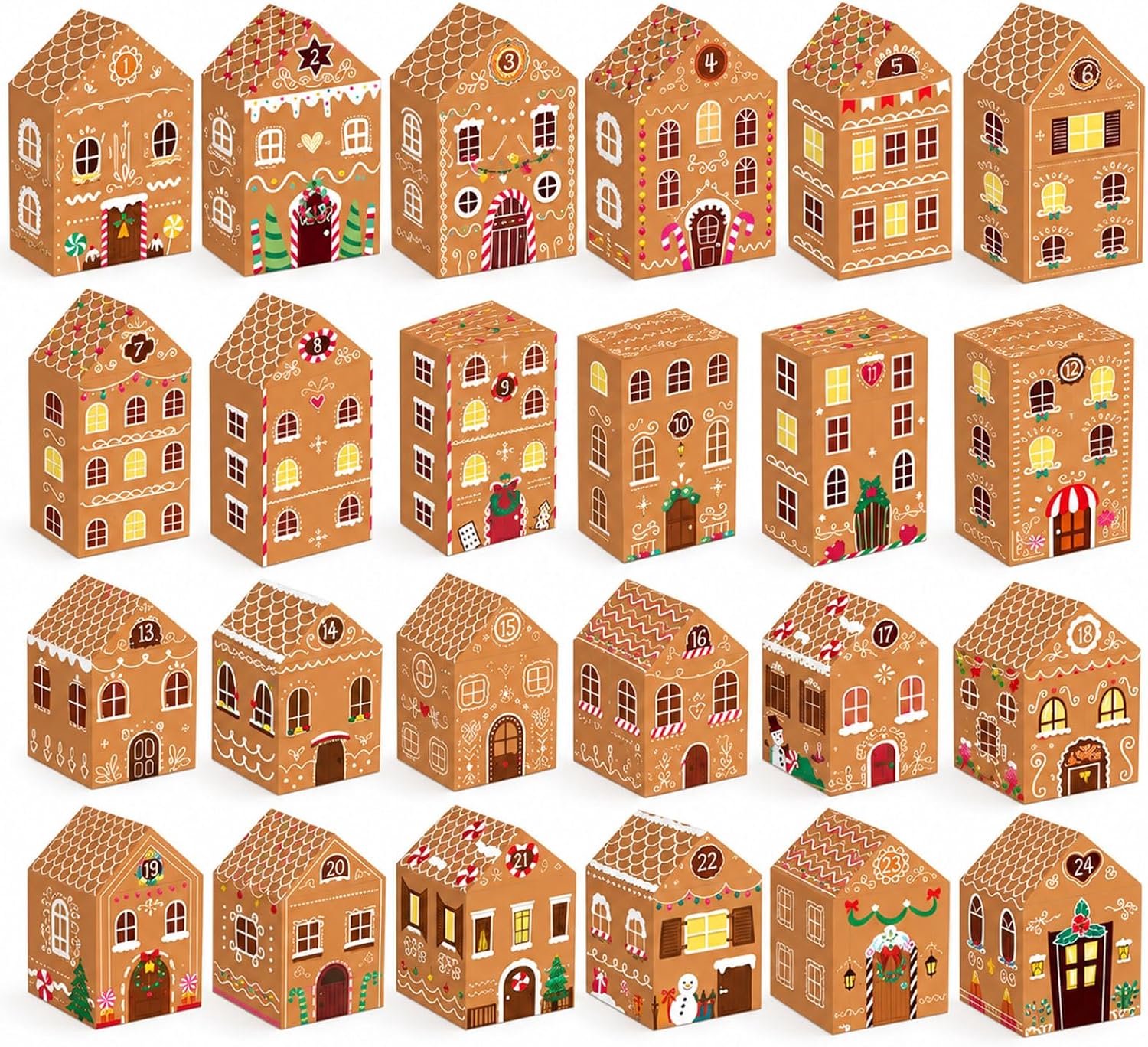 24 adventskalender om te vullen, huisdozen in 4 maten