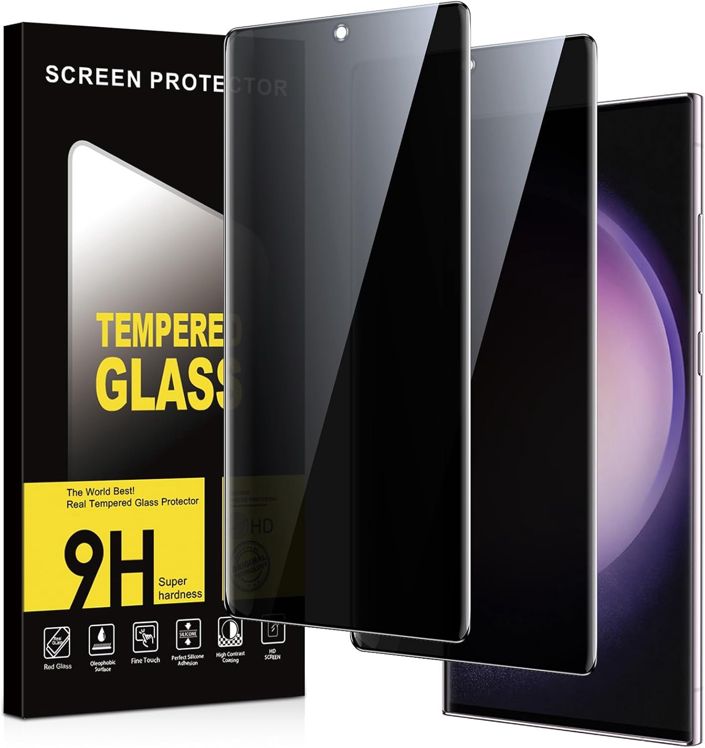Inkijkbescherming voor Samsung Galaxy S23 Ultra 5G, 2 stuks, anti-spionage-hardheid, krasbestendig, zonder luchtbellen, privacy screen protector