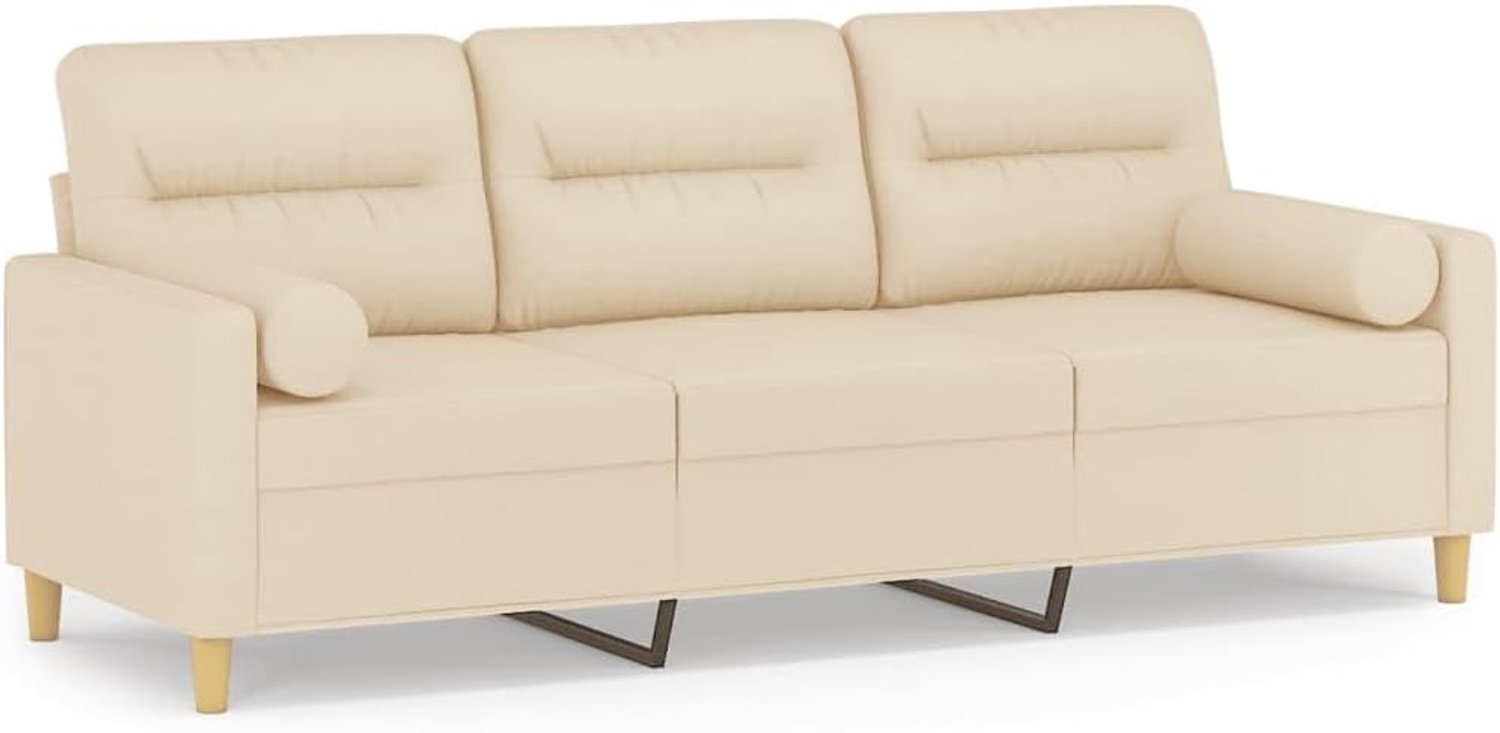 3-zitsbank met decoratief kussen, crème, 180 cm, stof, voor woonkamer, slaapkamer, logeerkamer