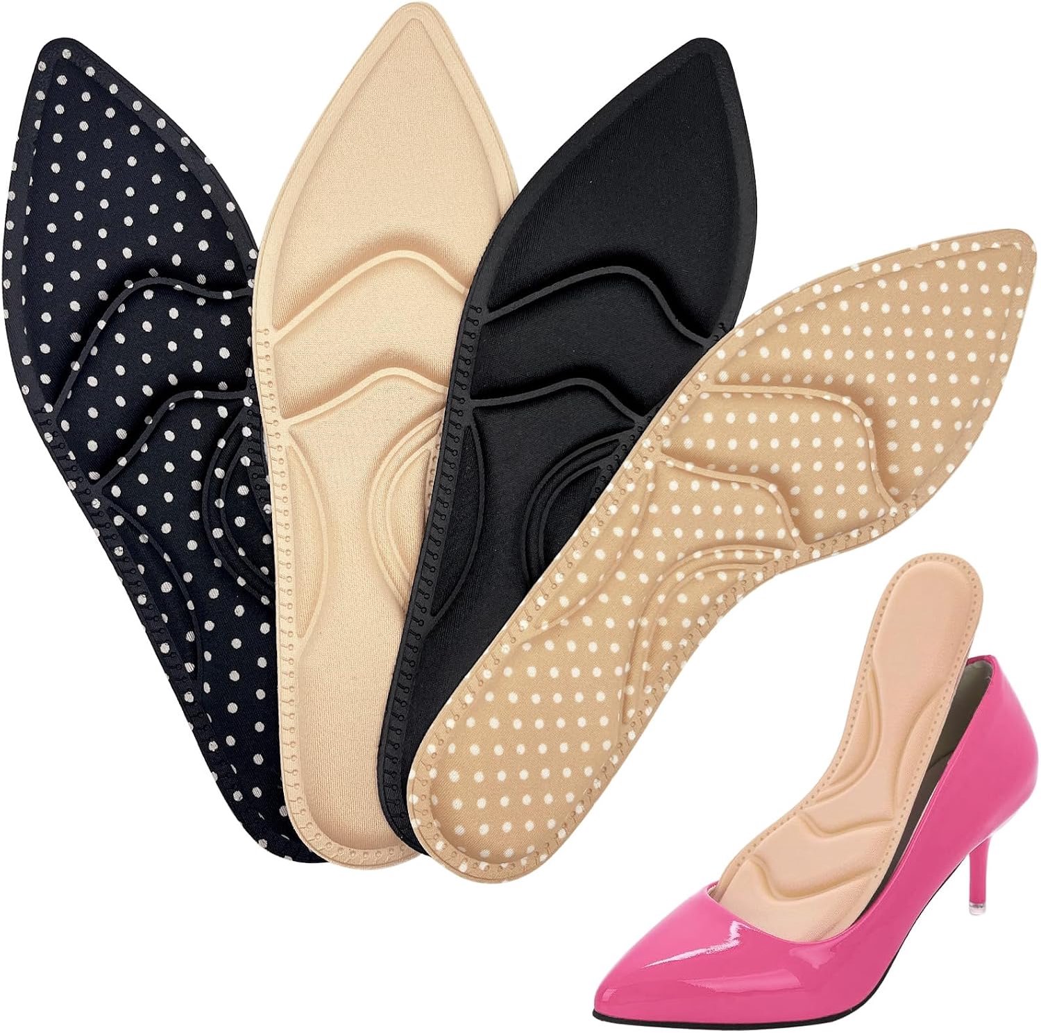 Dames voor hoge hakken, 4 paar comfort inlegzolen voor hoge hakken, inlegzolen traagschuim dames maat 35-40, zachte schoeninlegzolen spons voor losse schoenen